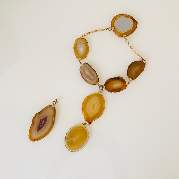 Vintage Agate Gold Chain Stone Necklace - Picture 5 of 9